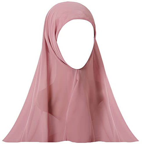Aewob Massiv chiffong hajib för kvinnor med underkeps en del muslimsk huvudscarf wraps lättvikt ingår 12 st Hajib-nålar, Rosa, one size