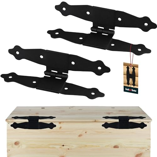 KOTARBAU® Set di 2 cerniere pieghevoli a forma di H, 20,5 x 10 cm, con cerniera centrale, cerniere per porta, in acciaio verniciato a polvere, colore nero, cerniera per finestra e cancello da giardino