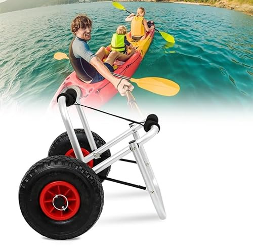 Fiqops Carrello per kayak in alluminio, carrello per canoa pieghevole fino a 80 kg, carrello di trasporto per barche, canoa o kayak, carrello per barche con cinghie di tensionamento, carrello per