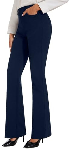 Safort Pantalones de Yoga para Mujer Pantalones Bootcut de Estiramiento Pantalones Acampanados Pantalones de Jazz Largos Pantalones de Traje de Cintura Alta con Dos Bolsillos, Azul, XXL
