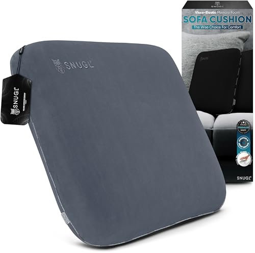 SNUGL Cojín de Sofá Espuma Viscoelástica – Retención de Forma, Terciopelo Hipoalergénico, Soporte Ergonómico, Funda Extraíble y Lavable, Ideal para Hogar y Sofá (Gris Claro)