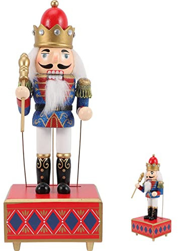 Cabilock Wooden Nutcracker Soldier Music Box Ornament, Christmas Nutcrackers Figures Puppet Musical Box Christmas Nutcracker Puppets Festival Favor Xmas Decoration, Blue