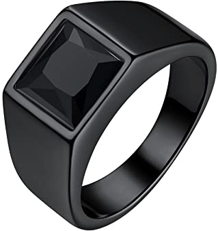 Bestyle Anillo de Sello Cuadrado Hombre Ancho 8mm Piedra Negro/Azul | Acero Inoxidable Personalizados Anillos para Mujer Hombre Tamaño 14.5-32.5