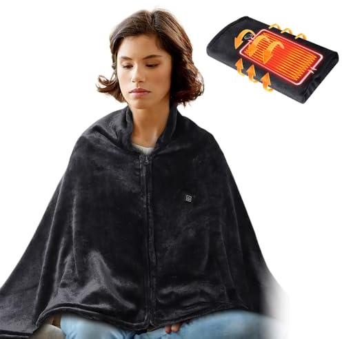 Coperta Elettrica Riscaldante USB, Plaid Riscaldante di Flanella, 3 Livelli di Riscaldamento, Lavabile, 150x80CM