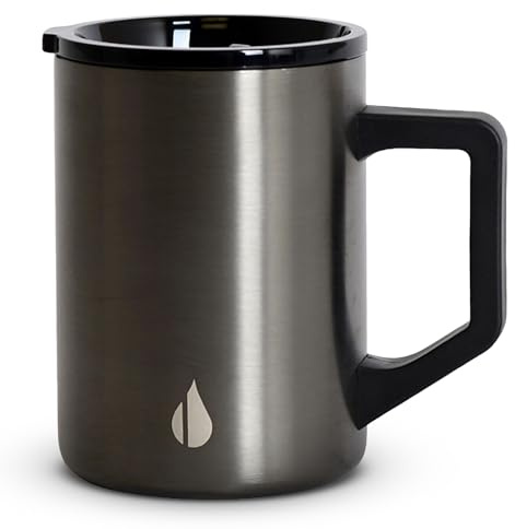 Elemental Insulated Coffee Mug - Triple-Wall Stainless Steel Summit Travel Cup for Hot and Cold Drinks - Thermal Coffee Mug with Lid and Handle for Camping, Office & Travel 470ml - Gunmetal