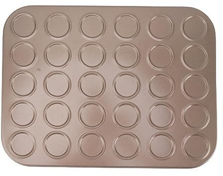Pilipane Stampo per muffin macaron con rivestimento antiaderente, teglia dorata a 30 fori, realizzata in acciaio al carbonio di alta qualità con riscaldamento uniforme e facile rimozione per (30 fori)