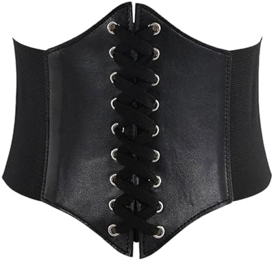 BNREOZA 1 Pieza Cinturón Corsé de Mujer, Cinturón Elástico Vintage, Cinta Ancha de Cuero, Cinturón Ancho de Mujer, Cinturón Corsé para Fiesta de Halloween Cosplay (Negro)