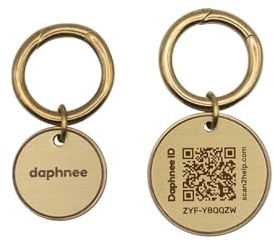 DAPHNEE ID TAG hundmärken av mässing med QR-kod, husdjurs-online-profil, skanna QR får omedelbart en husdjursplatsanmälning, realtid kontrollerbar via app (daphnee, L – 26 mm)