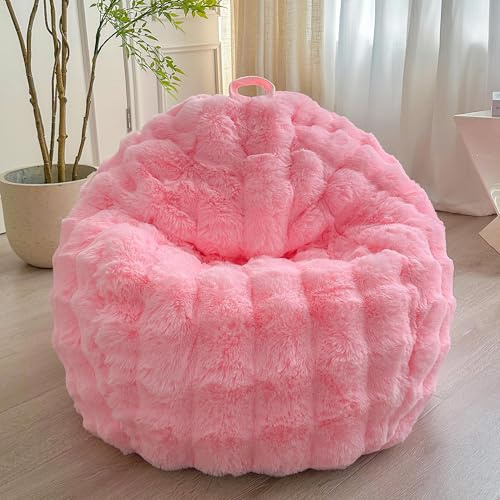 LIFEREVO 3FT Fluffy Faux Rabbit Fur Bean Bag Chair Cover, No Filler, Pink