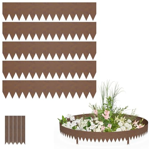 PEILU Bordo per prato alto 20 cm, in acciaio zincato, bordo per aiuole da giardino, con picchi, 5 pezzi da 100 cm, blocco radici, palizzate, in metallo, per sentieri, prati (marrone)