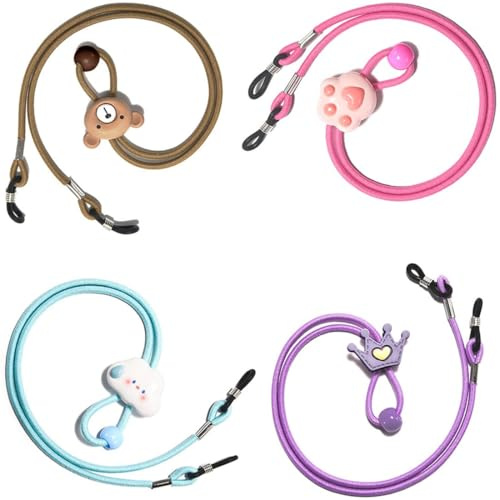 COYUN 4 Piezas Correa Gafas niños, Cordón de Cubierta de Cara Ajustable, Cuerda de Cuello Colgante de Oreja con Pequeña Decoración, Cadena de Gafas de Cuerda para Niña Nino (Ajustable)