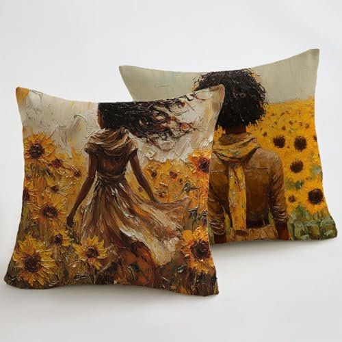 Kissenbezug 50x50 2 Stück Sonnenblume Outdoor Kissen Wasserfest Sofakissen Outdoorkissen Mädchen Leinen Kissenhülle Zierkissenbezüge für Couch Wohnzimmer Schlafzimmer Garten Sofa Outdoor Deko JX-658