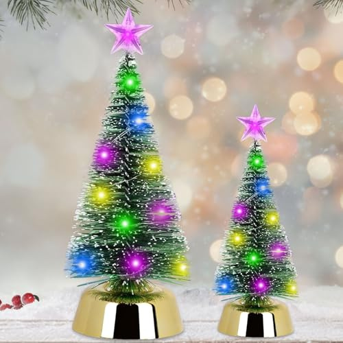 2 stycken mini julgran, liten julgran med belysning, små julgranar, LED-julgran små, konstgjord julgran, mini gran juldekoration bord (19 cm + 25 cm)