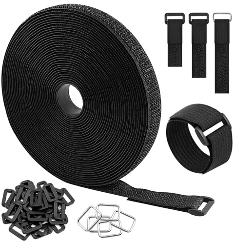 Redamancy 5M x 2CM Reusable Cable Ties with 30 Buckles, Black Reusable Cable Straps, Free Cut Length, Hook and Loop Cinch Straps for Cable Tidy, Wire Management, Cord Organiser