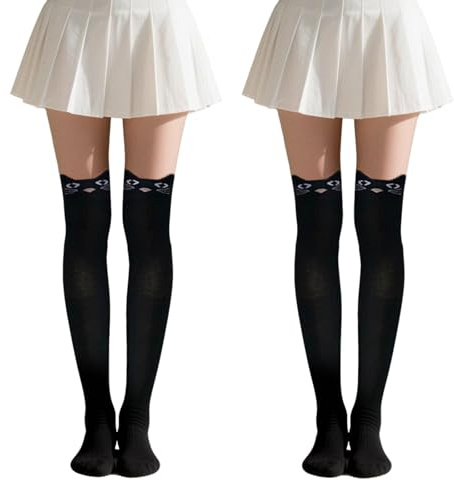 FUIPVGI 2 Paia Calzini da Ginocchio, Donna Lunghi Calzini da Ginocchio Coscia Calze da Donna, Calze Lunghe Alta Calze Stivali Calze Sopra il Ginocchio Calze per Ragazze Donna (Nero)