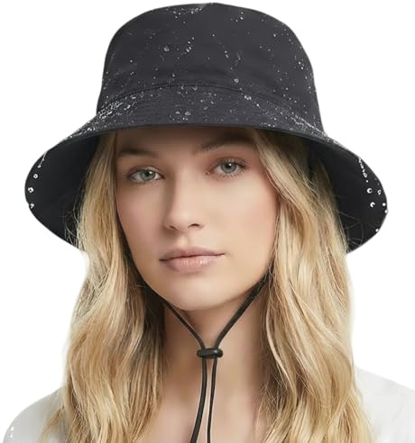 HIQIU Regnhatt kvinnor män vattentät fiskarhatt unisex brett brätte UV-skydd sommarhatt vikbar utomhus fiskehatt solhatt bucket hatt, svart, 56-58
