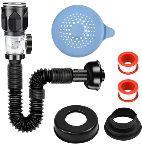 ASOUUNLD Kits Desague Lavabo Sifón Lavabo Flexible, Kit de Sifon Desague Lavabo con Tubo Fregadero Desague y Filtro Emergente Sifon Lavabo, Desagüe para Lavabo, Kits Desague Lavabo para Cocinas,Baños