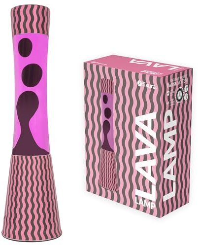 Fisura – Lampe à lave effet ondulations. Lampe décorative relaxante pour maison ou bureau, design original avec lave marron et liquide rose, ampoule de rechange incluse, 11 x 11 x 39,5 cm