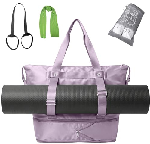 TOEVE Yoga Mat Bag, Sport Gym Bag Womens, Lightweight Yoga Bags with Yo-ga Strap, Large Gym Bag, Waterproof Yo-ga Bags with Shoes Compartment and Wet Pocket