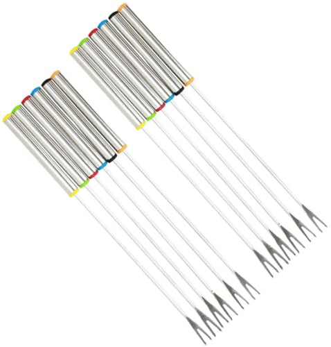 Beavorty Set da 12 Forchette per Fonduta in Acciaio Inossidabile da 24 Cm Manico Termoisolante, Forchette per Formaggio, Dessert e Frutta per Barbecue, Picnic e Feste Colore Colore Casuale