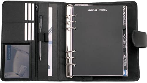 Bind T-5-1 Systemplaner DIN A5 Office, Timeplaner aus feinem Nappaleder, Manager Planer in schwarz, Terminplanermappe ohne Systemeinlage, Organizer mit Magnetverschluss, Mappe ca. 24,5 × 21 × 5 cm