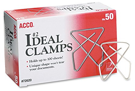 ACCO Ideal Butterfly Paper Clamps, Steel Wire, Small 1.5 Inch Size, 100 Sheet Capacity, Silver, 50 Clamps per Box (A7072620)