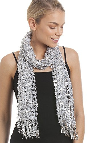 Central Chic dam fantastisk paljett aftonscarf – i 6 vackra färger, SILVER, en storlek