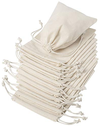 DR Cotton Muslin Drawstring Bags (5x7 Inch - 12-Pack) 100% Natural Unbleached Thick Cotton Bag for Gifts, Favors, Jewelry, Crafts, and Small Item Storage