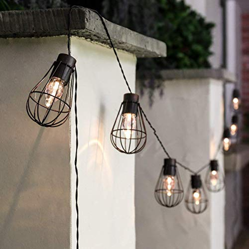 SUAVER Catene luminose Lampadina Solare, Impermeabile 10LED Bulbi con reti lanterna in metallo,Esterni Luce della Stringa Luci Decorative Illuminazione Natale