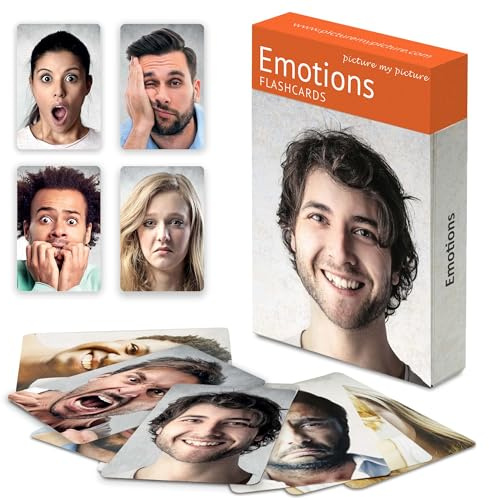 Picture My Picture Emotions Volume 1 Flash Card Set – Speech Therapy Tool for Vocabulary, Communication & Thinking, Scratch-Resistant with Activity Guide, Suitable for Education, ESL & ABA – Set of 40