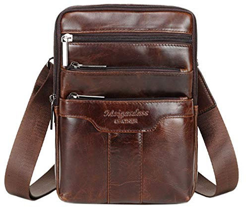 Xieben Vintage Leather Shoulder Messenger Bag for Men Travel Business Crossbody Pack Wallet Satchel Sling Chest Bags, coffee, S