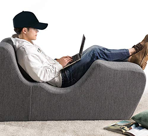 Zinus Lotus Zero Gravity Chaise Lounger, Foam Recliner for Living Room, Ergonomic Positioning for Better Relaxation, Pillow Included, No Assembly, Dark Grey