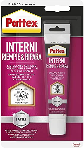 Pattex Interni Riempie & Ripara sigillante acrilico per interni, Sigillante bianco verniciabile facile da usare, Sigillante finestre, fessure, cornici, 1x50ml tubo