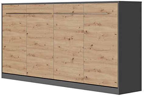 SMARTBett Standard 90x200cm Horizontal Antracita/Roble Salvaje | Cama Abatible, Cama De Pared, Plegable, Oculta
