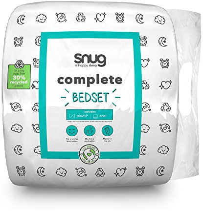 Snug Complete Pillow and Single Duvet Set - Eco Friendly 10.5 Tog All Season Duvet Quilt with Soft Medium Support Pillows - Hypoallergenic and Machine Washable - Single