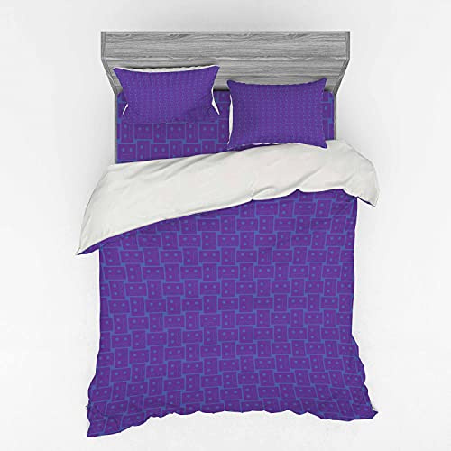Ambesonne Abstract Duvet Cover Set, Old Fashioned Cassette Illustrations Digital 80s 90s, 4 Piece Bedding Set with Shams and Fitted Sheet, Queen Size, Ceil Blue Violet