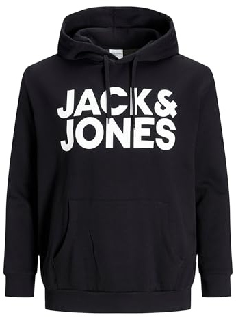 JACK & JONES PLUS Men's JJECORP Logo Sweat Hood PS Hooded Sweatshirt, Black, 4XL
