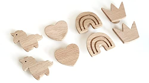 PLT Möbelgriffe im Märchen Motiv für Kindermöbel aus unbehandeltem Eichenholz, Knauf, Knopf, Weltall, Kommode, Schrank, Schublade, Tür, Kinderzimmer, Geschenk (2, Regenbogen)