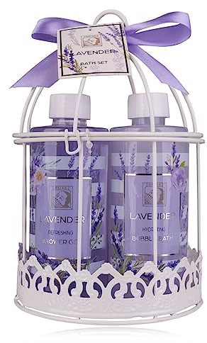 Accentra – Set da doccia da donna, in un bel cestello metallico, set di 4 pezzi con gel doccia, lozione per il corpo, bagnoschiuma ecc. – Set regalo per compleanno, San Valentino e Natale