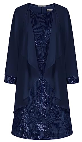 GRACE KARIN Damen Einfarbiges Übergrößes Bequemes Alltagkleider Vintage Ärmelloses Glitzer-Pailletten Cami Kleid für Party Disco Dunkelblau XL