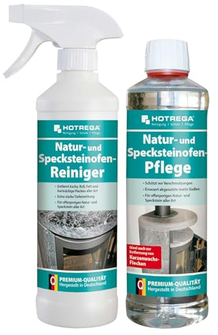 HOTREGA Natur- & Specksteinofen Reiniger & Pflege je 500 ml | Reinigung, Farbauffrischung, Schutz & Werterhalt für Naturstein, Kamin & Ofen