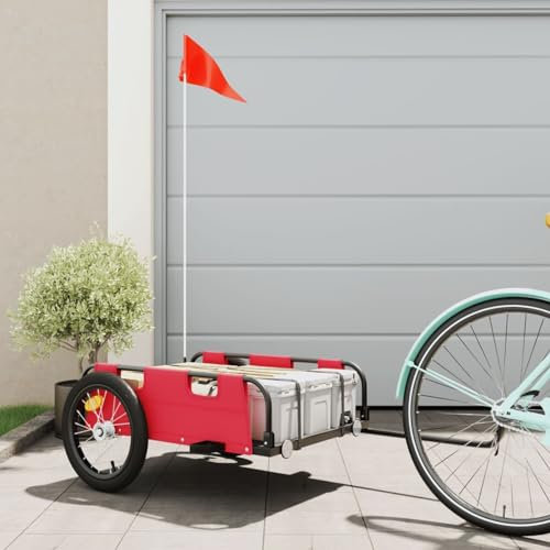 CIADAZ Fahrradanhänger Rot Oxford-Gewebe und Eisen, Fahrrad Anhänger, Lastenanhänger, Handwagen, Fahrrad-lastenanhänger, Lastenfahrrad 94167