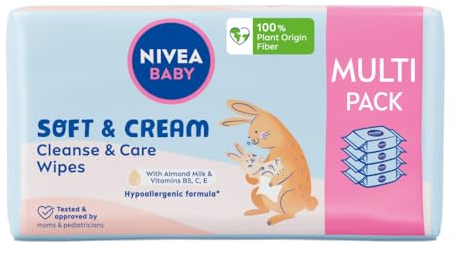 NIVEA BABY Toallitas biodegradables suaves y crema, paquete económico, 4 x 57 piezas