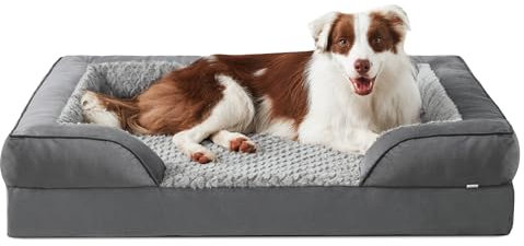 JOEJOY Orthopädisches Hundebett Mittelgroße Hunde, Memory Foam Hundesofa, Abnehmbarem Waschbares Hundebett Orthopädisch, 89x64x17 cm Eierförmiger rutschfest Hundecouch, Grau