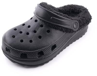 R-ISLAND Zuecos Invierno de Hombre,Adulto,con Forro Caliente,EVA,Comodos,Antideslizantes,Genial para casa Exterior y Interior.(Negro 44)