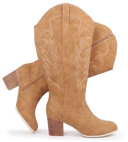 Chicblooms Women's Extra Wide Calf Cowboy Boots Embroidered Western Cowgirl Knee High Boots