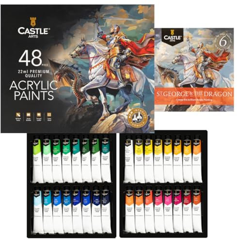 Castle Art Supplies 48 x 22ml Acrylic Paint Set | New Improved Formula | All-inclusive Set for Beginners, Adult Artists | Premium Quality Intense Colours | Smooth to Use (New Improved Formula)
