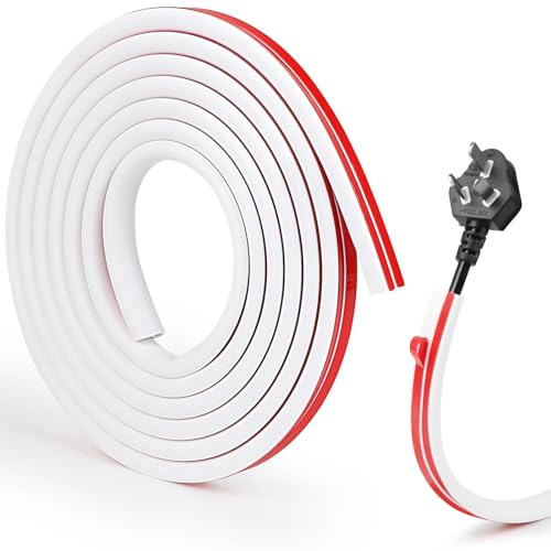 DBREAKS Kabelkanal vit självhäftande, 3 m flexibel golv kabelskydd halvcirkelformat PVC kabelskydd kabelfack mini för att dölja 1 kabel, kabellist för vägg, 15 mm x 11 mm