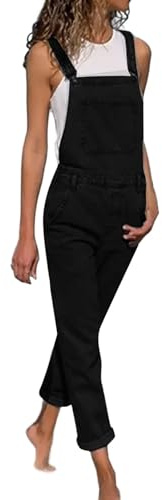 Sawmew Jeans Dungarees Dam Jeans Dungarees Skinny Jeans Dungarees Slimline Dam Dungarees Casual Stretch Denim Dungarees för kvinnor, jeansoveraller med fickor(Black,XXL)