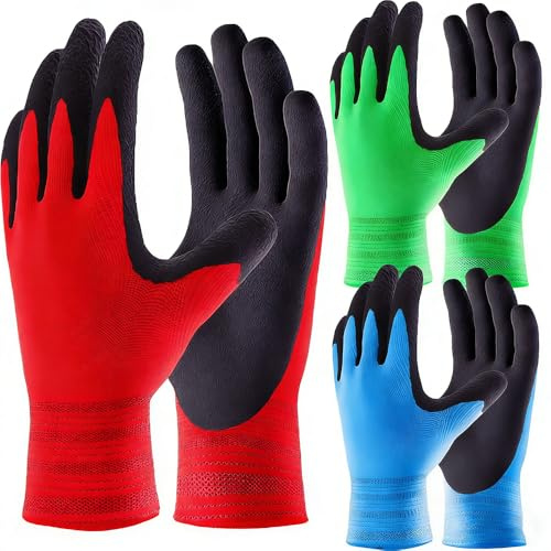 Toptekhans 3 Pairs Gardening Gloves for Women and Men, Recycled Polyester Garden Gloves with Latex Coated Comfortable Breathable Work Gloves (M/8')